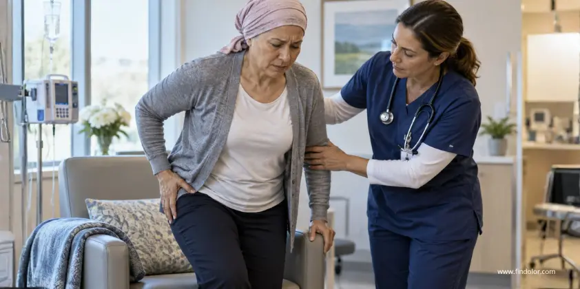 Especialista evaluando a un paciente con dolor por metástasis óseas antes de indicar actividad física